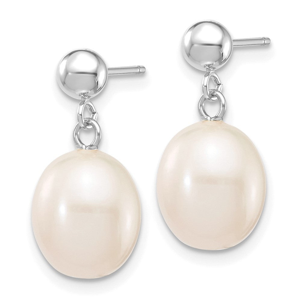 14k White Gold 8-9mm White Rice Freshwater Cultured Pearl Dangle Earrings