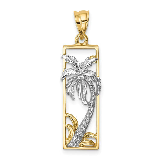 14k Two-tone Gold Palm Tree Pendant for Women