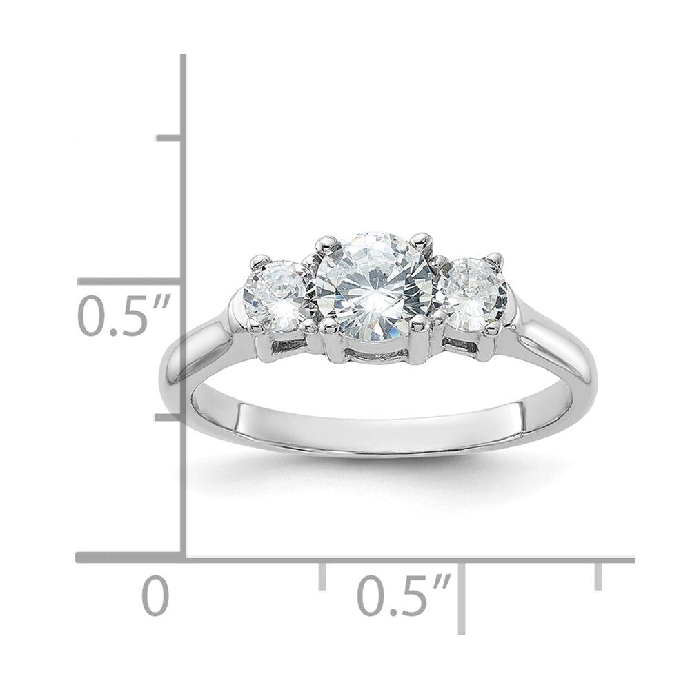 Sterling Silver Rhodium-plated Three Cubic Zirconia Ring Size 8