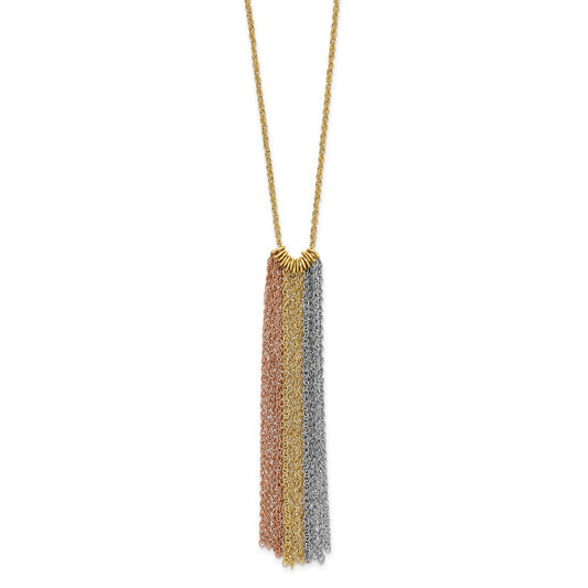 14k Tri-color Dangle Chain Necklace 16 inch Necklace Plus 2 inch Extender
