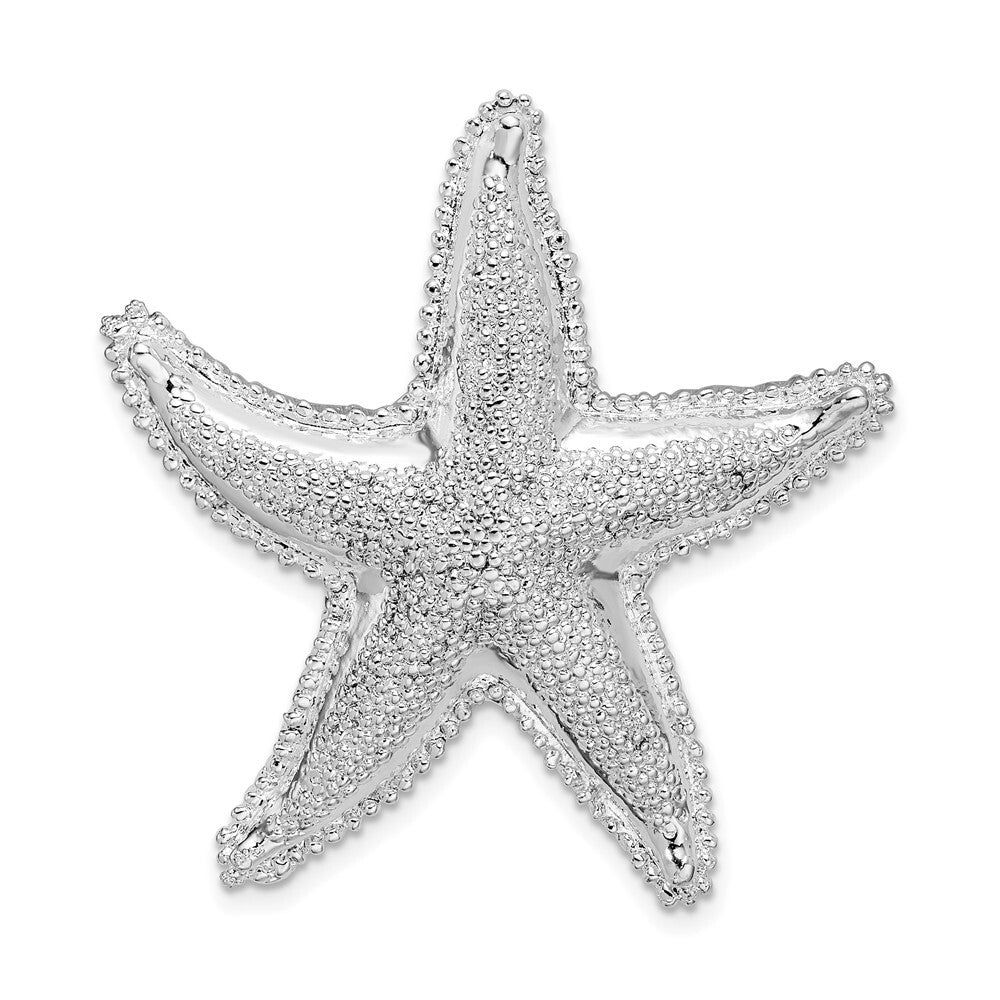 Sterling Silver Rhodium-Plated Polished and Textured Starfish Slide