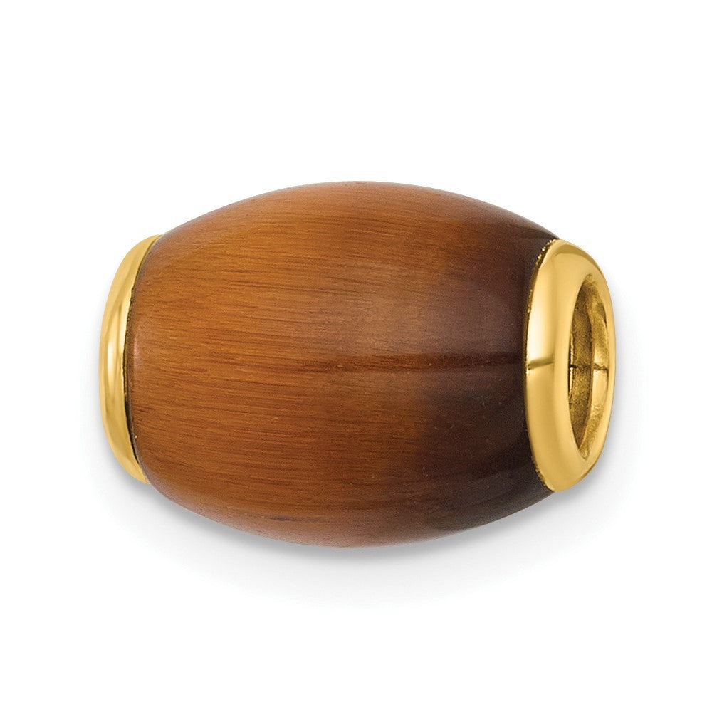 14k Yellow Gold Polished Tiger's Eye Oval Barrel Bead Chain Slide Pendant