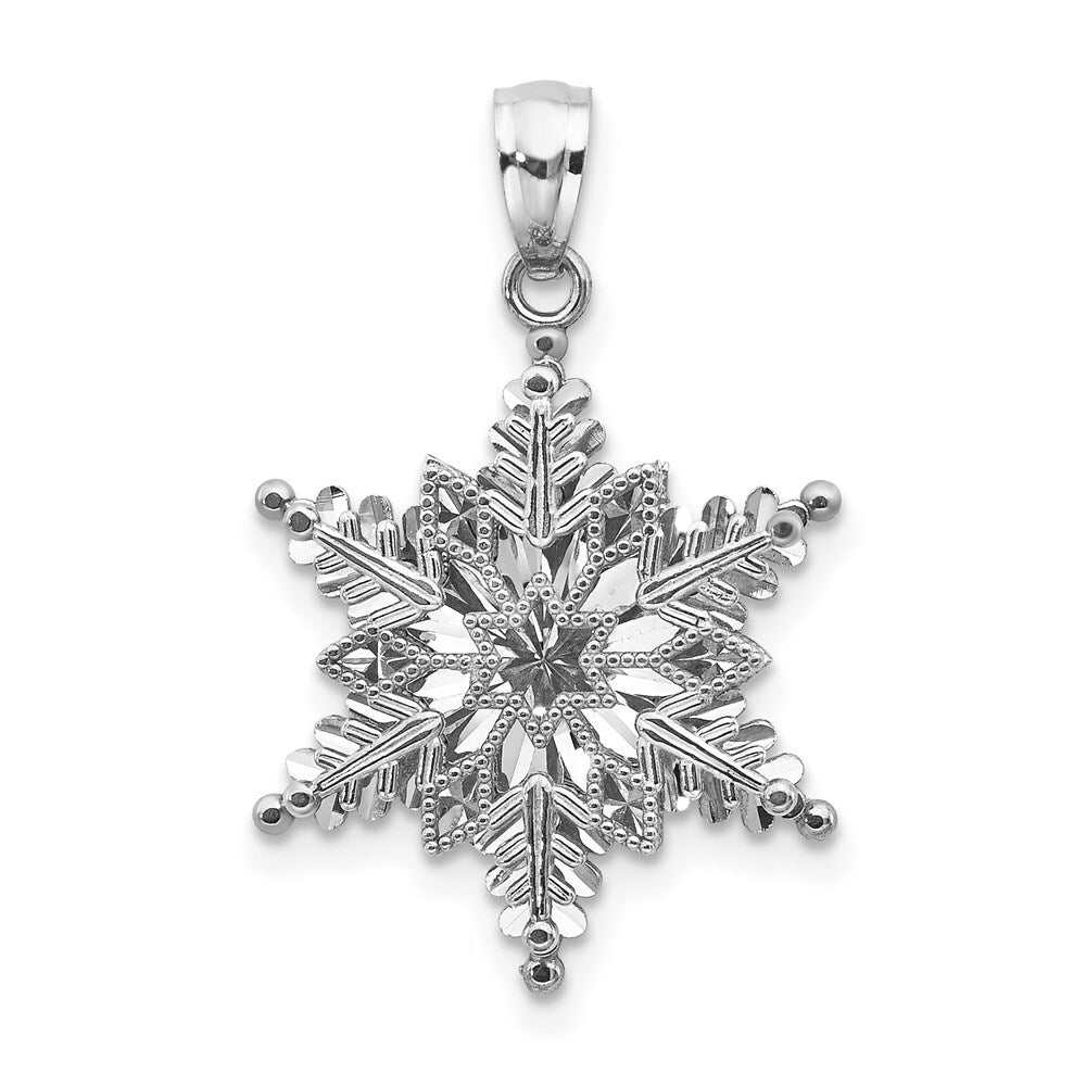14k White Gold Polished and Textured 2 Level Snowflake Pendant for Women