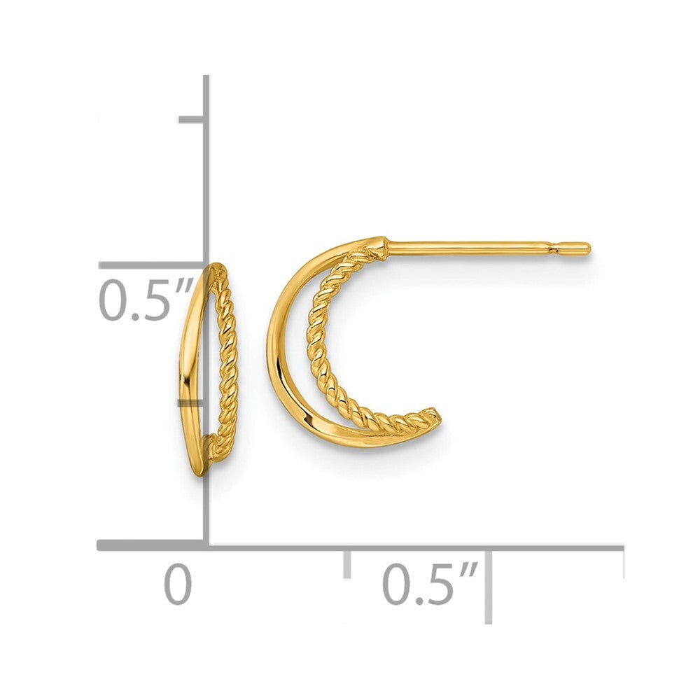 14k Yellow Gold Polished and Twisted C-Hoop Earrings Gift for Women