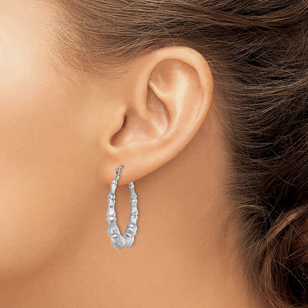 Sterling Silver Rhodium-plated Bamboo Round Hoop Earrings