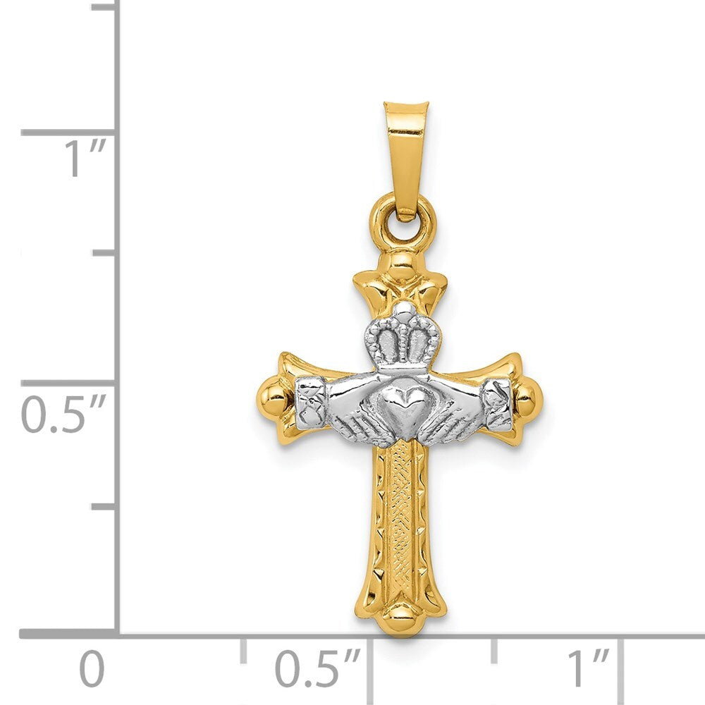 14k Two-tone Gold Claddagh Cross Pendant for Women