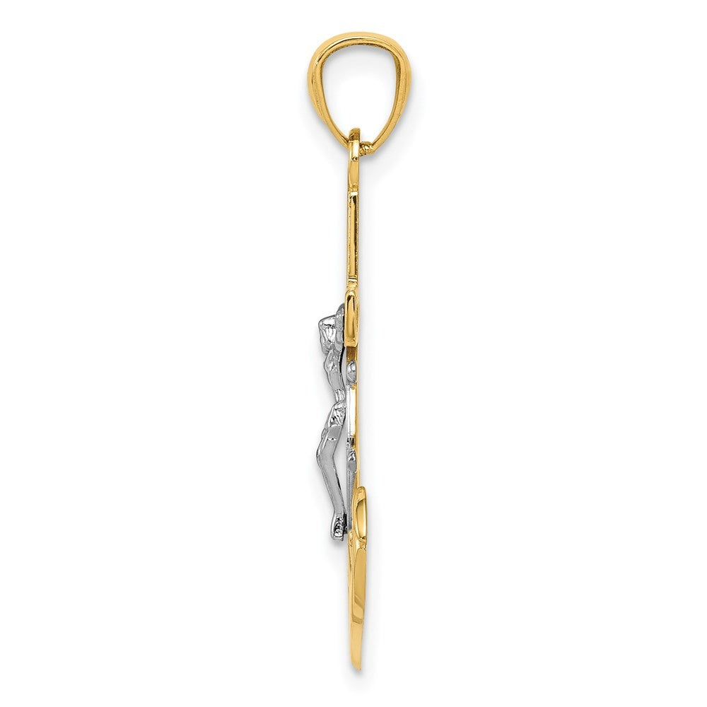 14k Yellow Gold w Rhodium Polished Mariners Crucifix Pendant