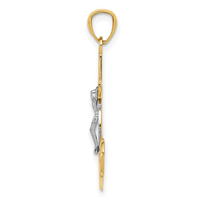 14k Yellow Gold w Rhodium Polished Mariners Crucifix Pendant