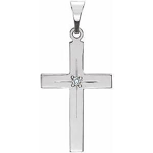 14k White Gold .01 CT Natural Diamond Cross Pendant Necklace 18"