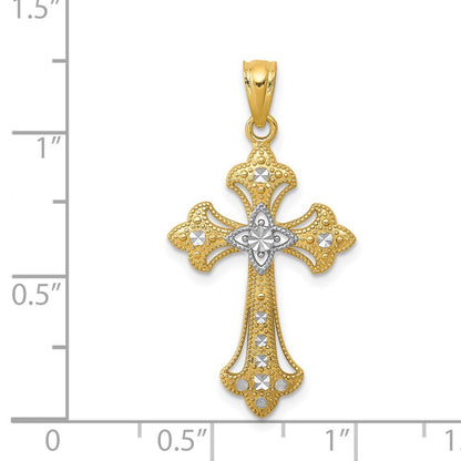 14k Yellow Gold Rhodium Diamond-Cut Cross Pendant for Women