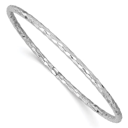 14k White Gold Polished Textured 3.00mm Slip-on Round Bangle Bracelet