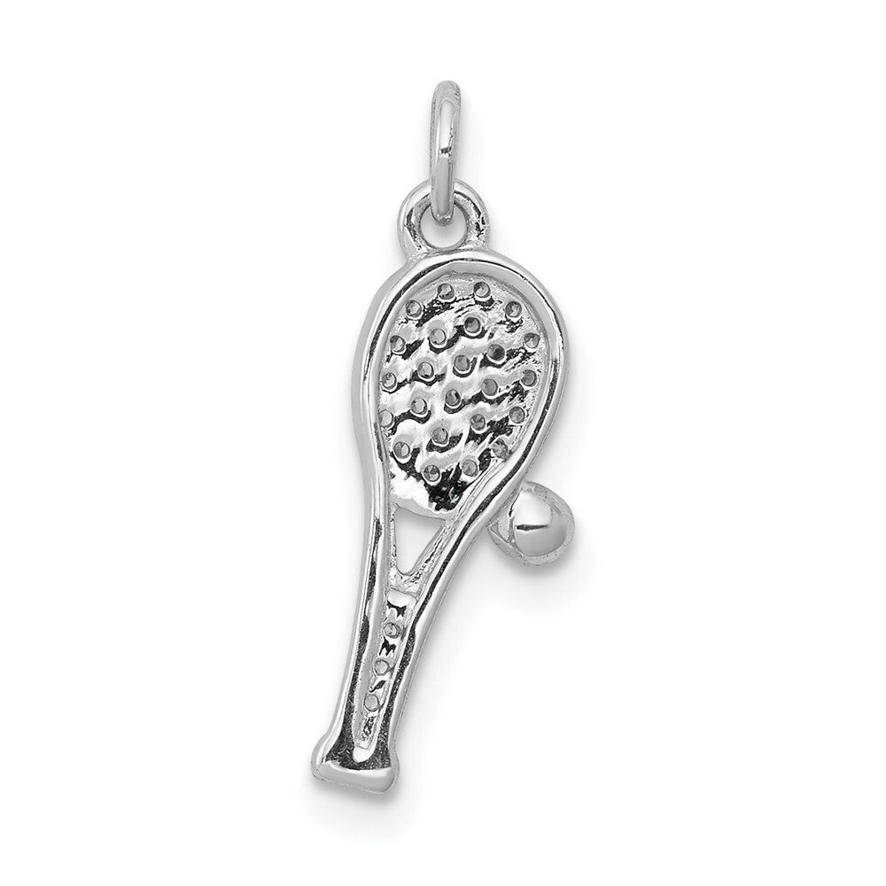 14k White Gold Diamond Racket and Ball Pendant for Women