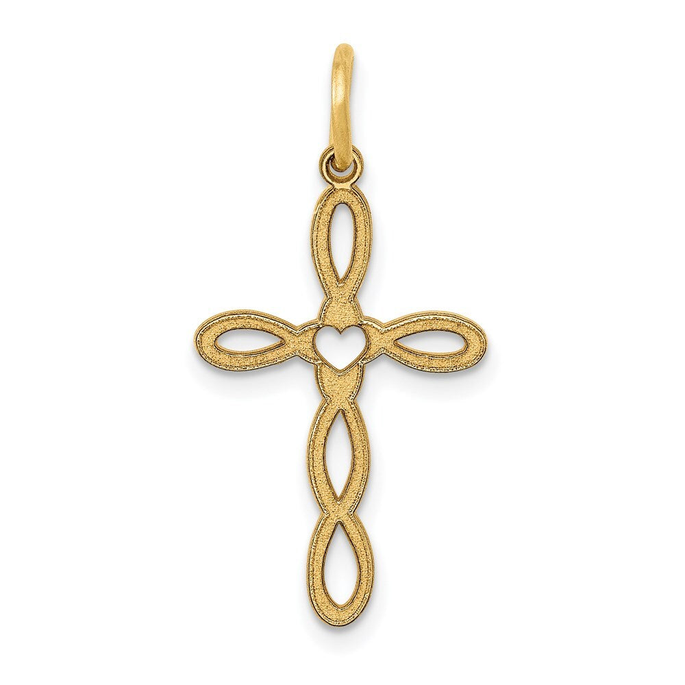 14k Yellow Gold Loop Center Heart Cross Pendant
