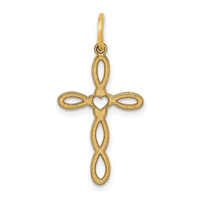 14k Yellow Gold Loop Center Heart Cross Pendant