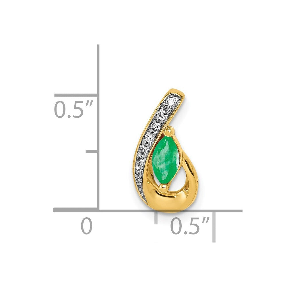 14k Yellow Gold Teardrop Diamond and Emerald Pendant for Women