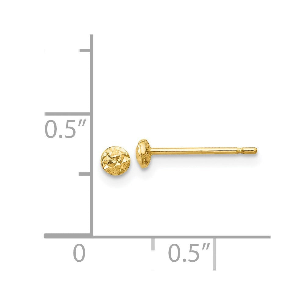 14k Yellow Gold 3mm Puff Circle Stud Earrings Gift for Women