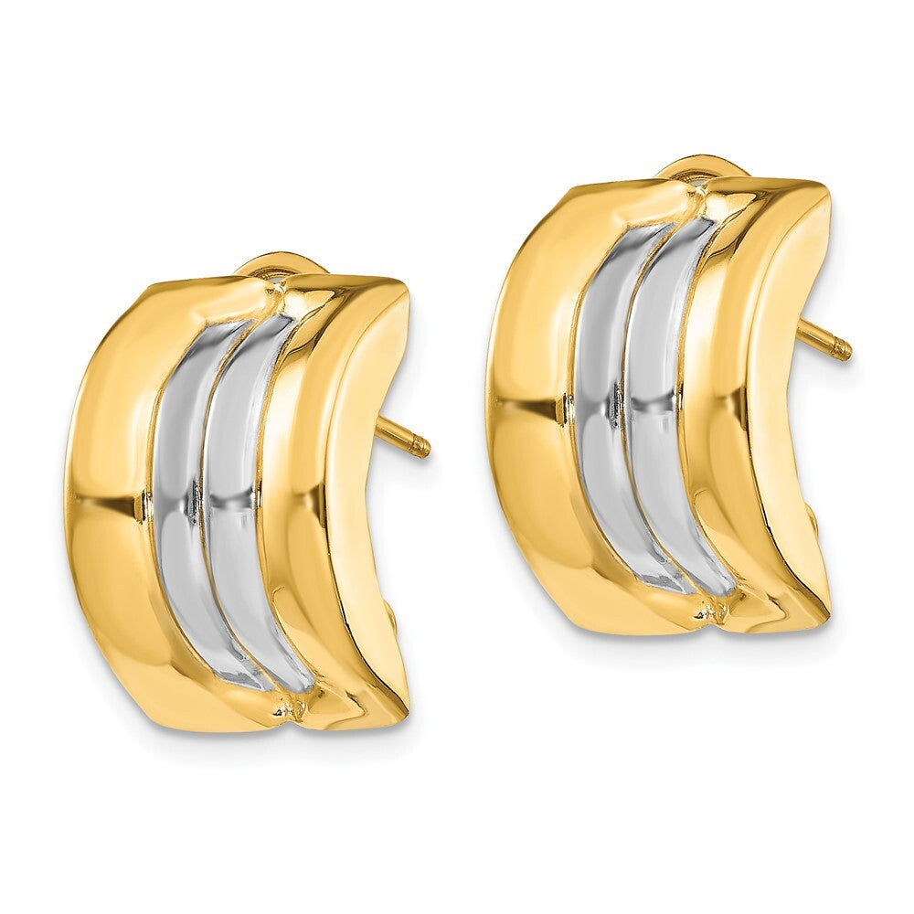 14k Yellow Gold & Rhodium Omega Stud Earrings