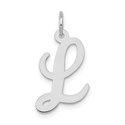 14k White Gold Medium Script Letter L Initial Charm Pendant for Women