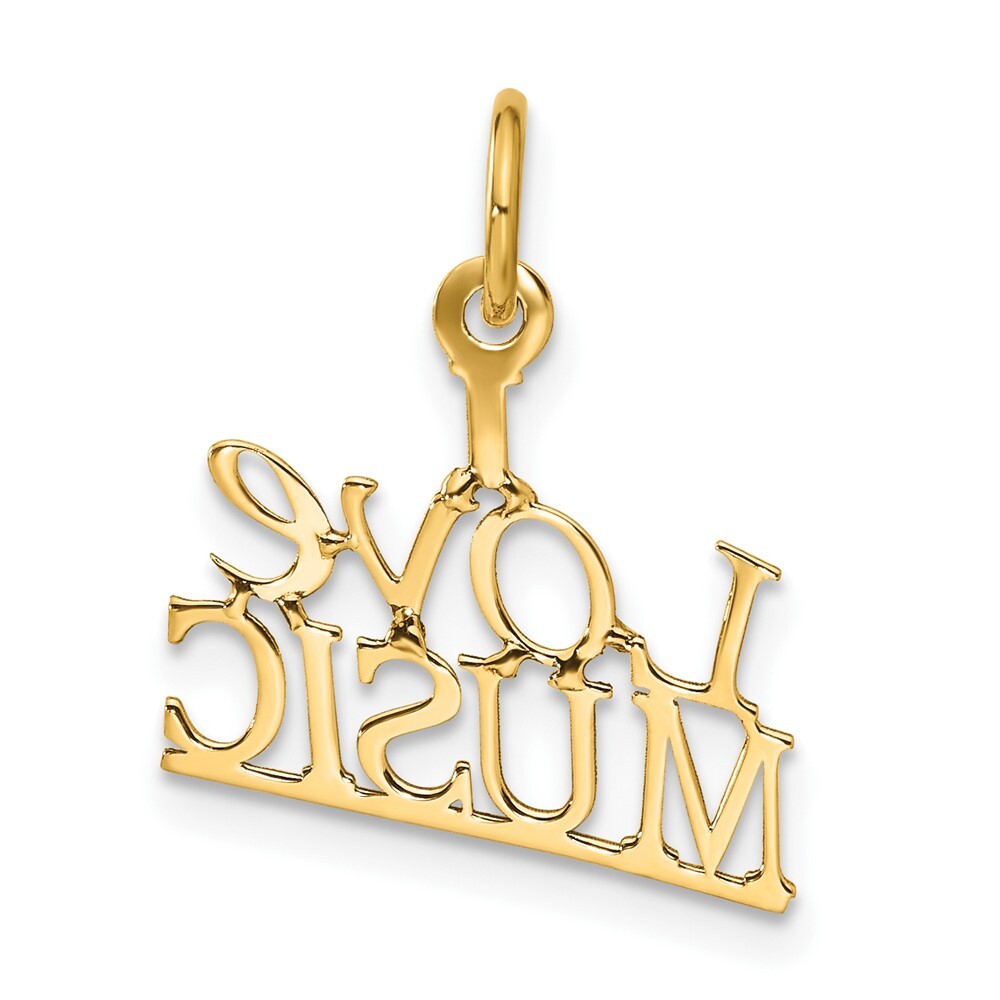 14k Yellow Gold I LOVE MUSIC Charm Pendant for Women