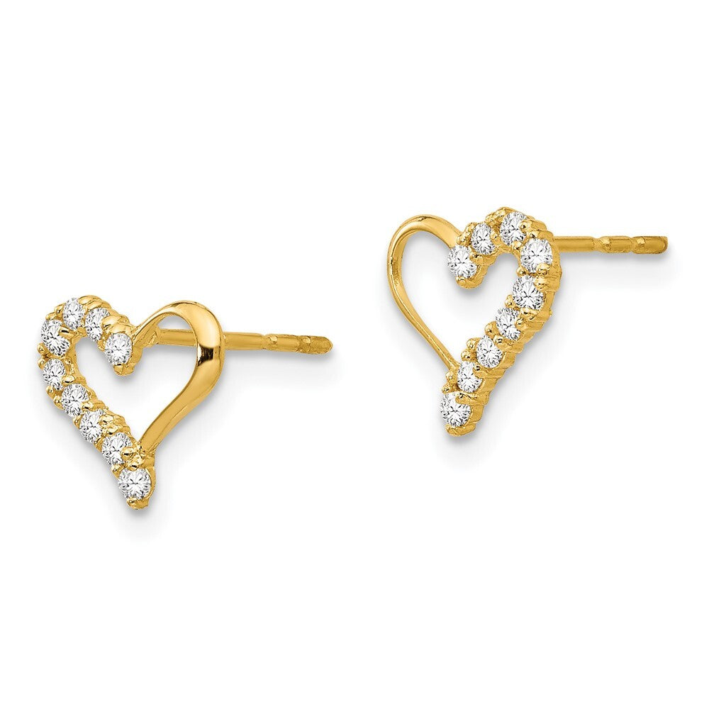 14k Yellow Gold Cubic Zirconia Heart Stud Earrings Gift for Women