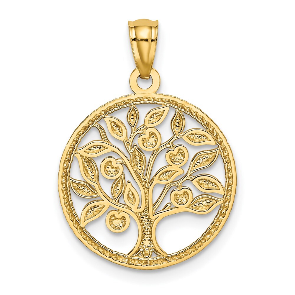 14k Yellow Gold Polished Tree Of Life in Round Pendant for Women