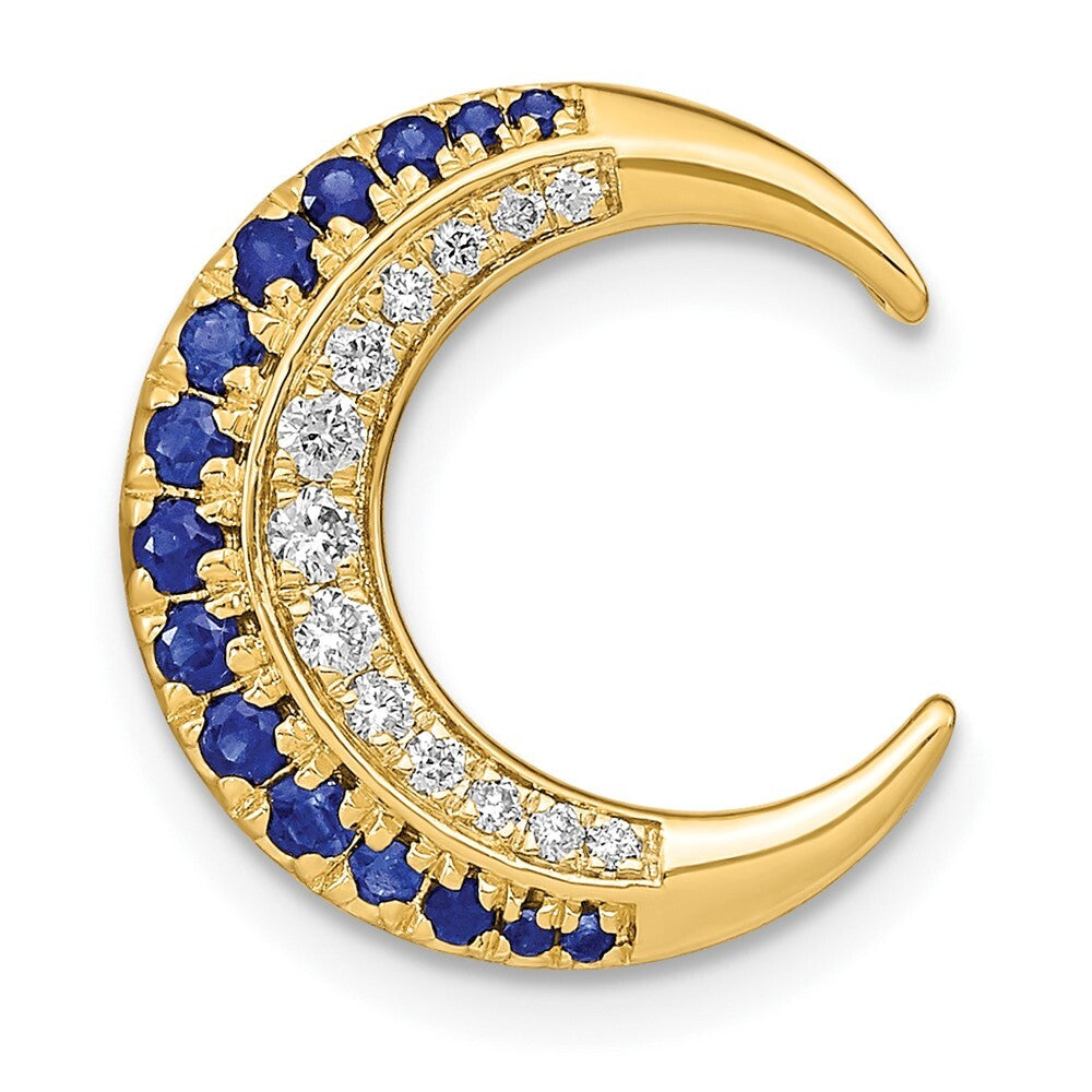 14k Yellow Gold Polished Moon Sapphire and Diamond Chain Slide Pendant for Women
