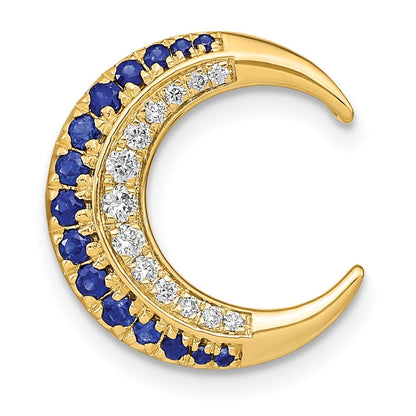 14k Yellow Gold Polished Moon Sapphire and Diamond Chain Slide Pendant for Women