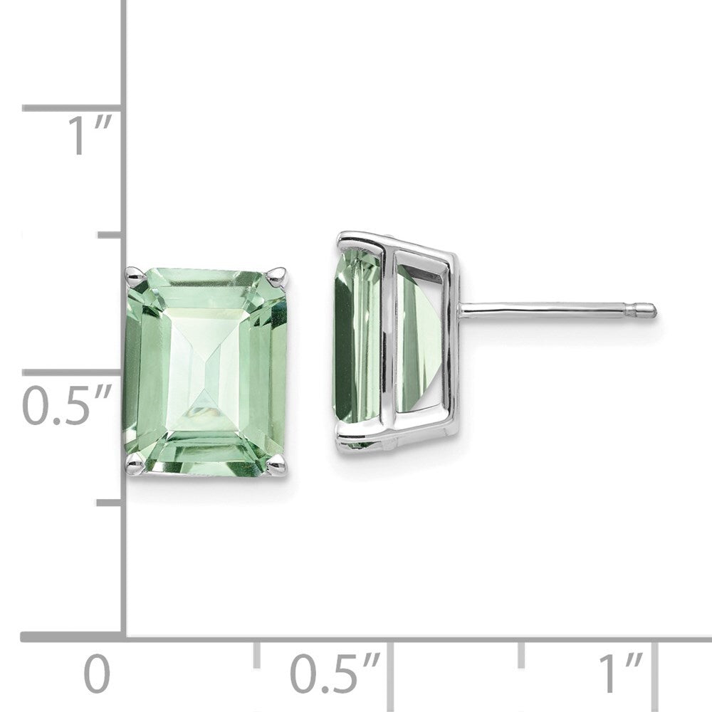 14k White Gold 10x8mm Emerald-Cut Green Quartz Stud Earrings Gift for Women