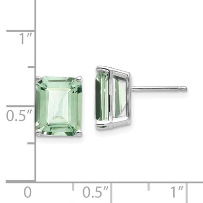 14k White Gold 10x8mm Emerald-Cut Green Quartz Stud Earrings Gift for Women