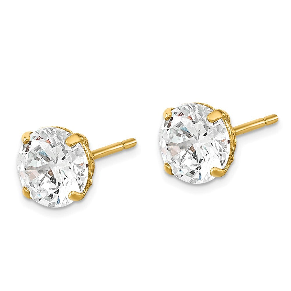 14k Yellow Gold 5mm Round Cubic Zirconia Basket Set Stud Earrings