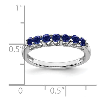 14k White Gold Created Sapphire and Diamond 7-stone Ring Size 7