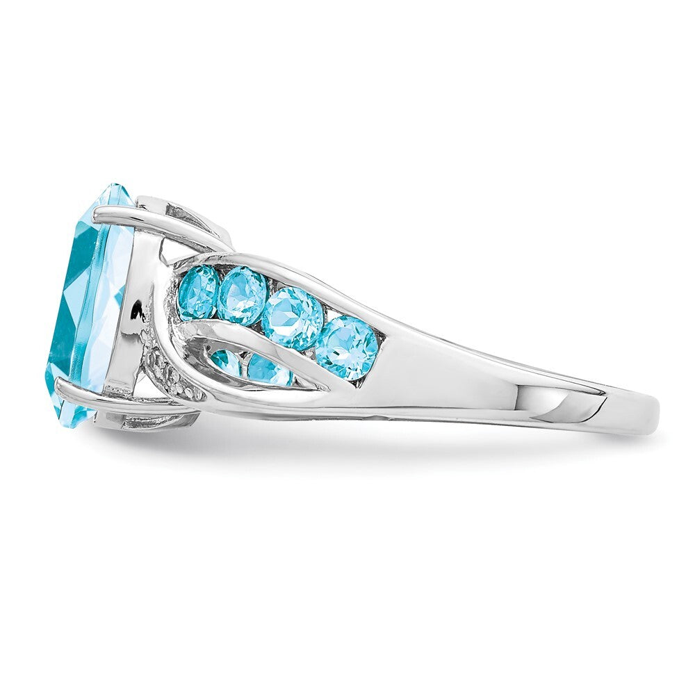 Sterling Silver Rhodium Diamond & Sky Blue Topaz Ring Size 10