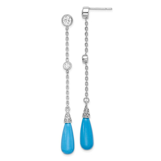 Sterling Silver Rhodium-plated Turquoise and Cubic Zirconia Post Dangle Earrings