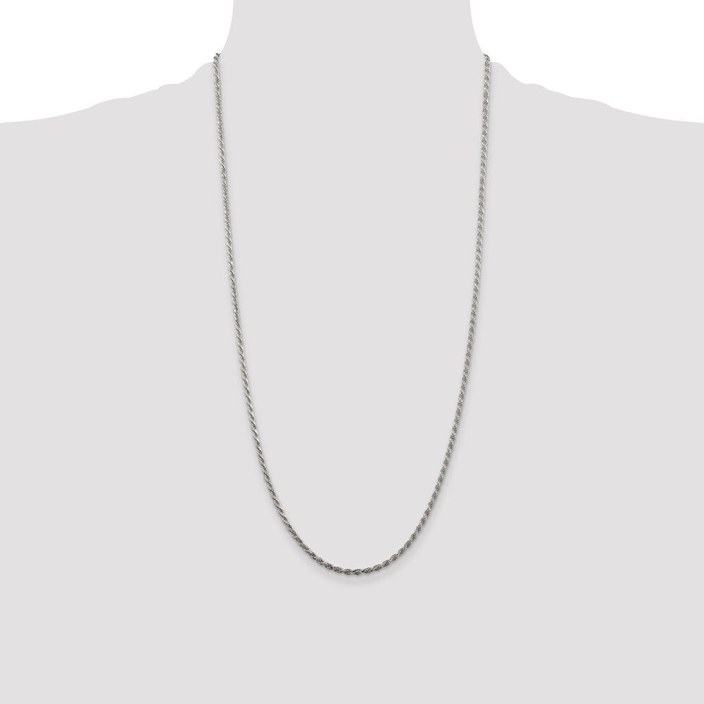 Sterling Silver Rhodium-plated 2.25mm Diamond-cut Rope Chain