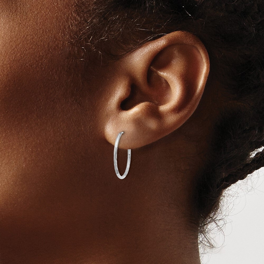 14K White Gold 1.25mm Diamond-cut Endless Hoop Earring Gift for Women