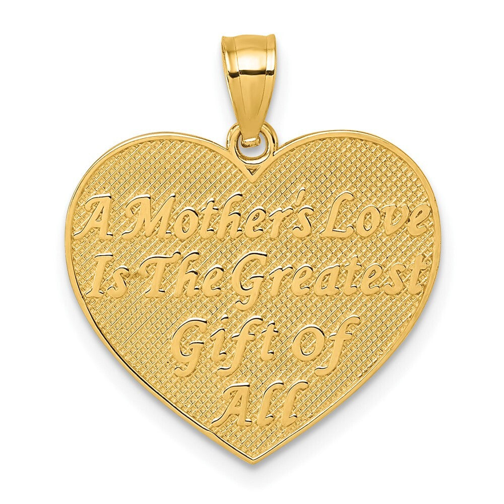 14k Yellow Gold Polished and Textured Flower Rose Mother's Love Heart Pendant