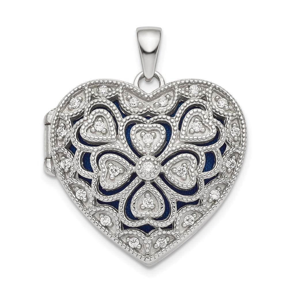 Sterling Silver Rhodium-plated Fancy Cubic Zirconia Heart Locket