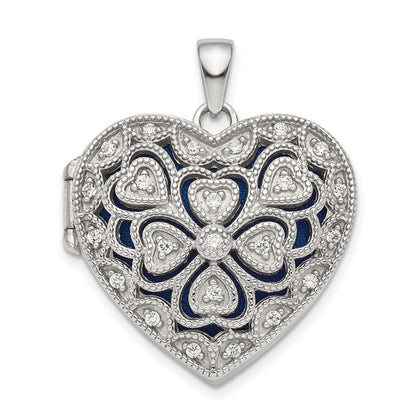 Sterling Silver Rhodium-plated Fancy Cubic Zirconia Heart Locket