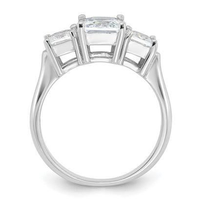 Sterling Silver Rhodium-plated Three Stone Cubic Zirconia Ring Size 8