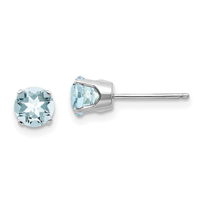 14k White Gold 5mm Aquamarine Stud Earrings Gift for Women