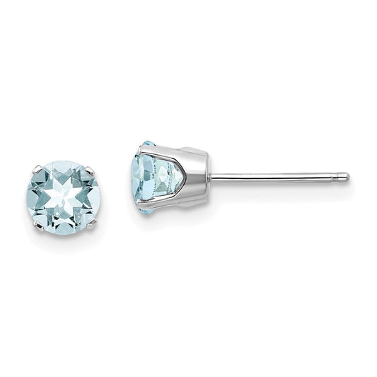 14k White Gold 5mm Aquamarine Stud Earrings Gift for Women