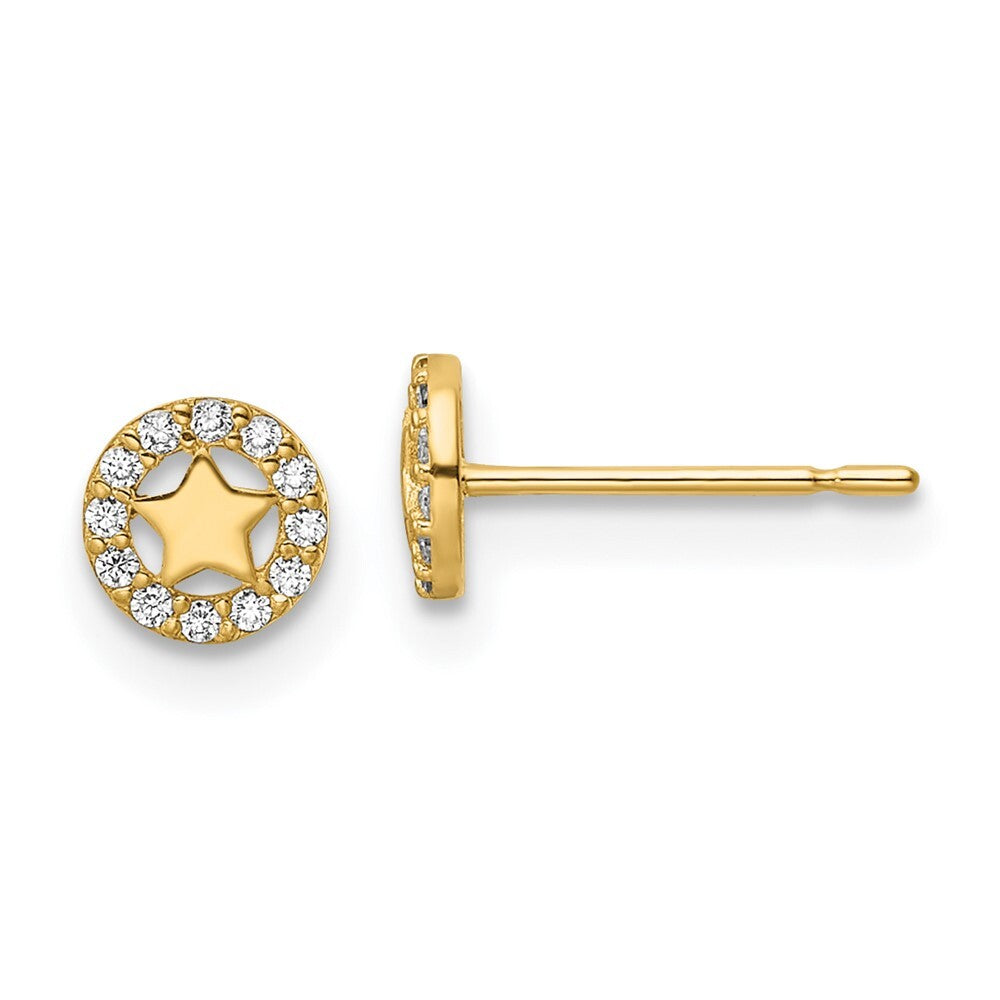 14k Yellow Gold Cubic Zirconia Star Stud Earrings Gift for Women