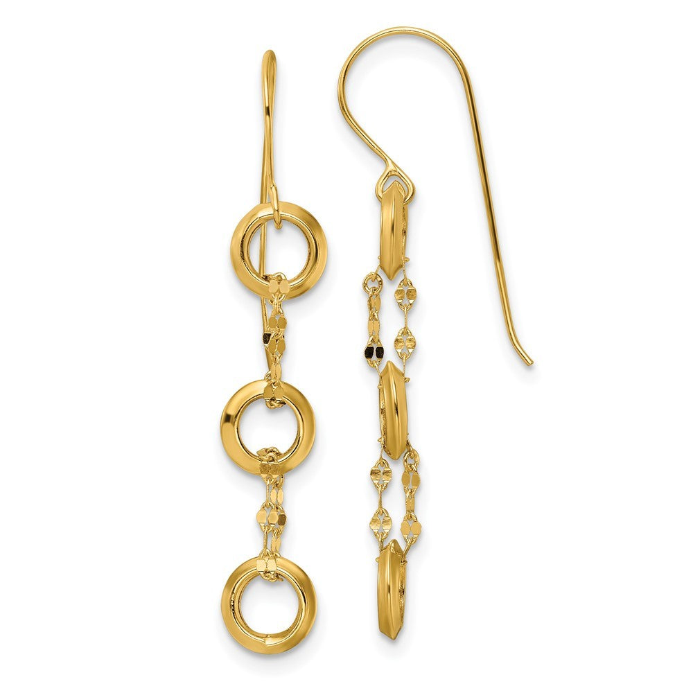 14k Yellow Gold Three Circle Dangle Earrings