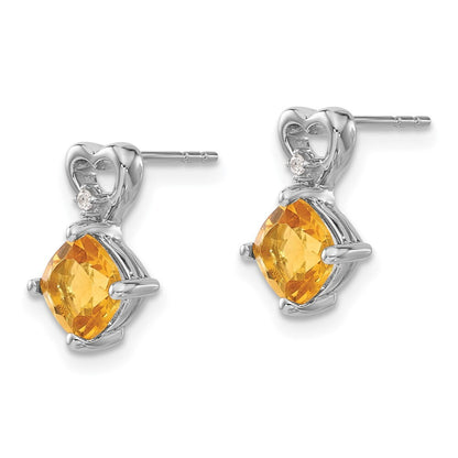 14k White Gold Citrine and Diamond Heart Drop & Dangle Earrings