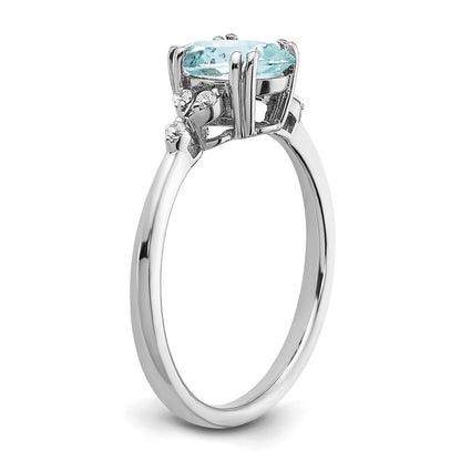 Sterling Silver Rhodium-plated Aquamarine and Diamond Ring Size 6