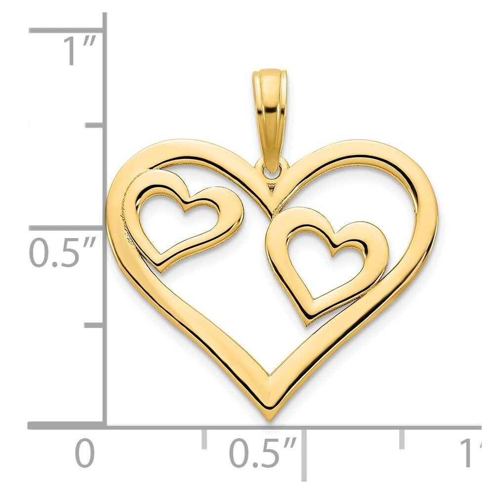 14k Yellow Gold Heart in a Heart Pendant for Women