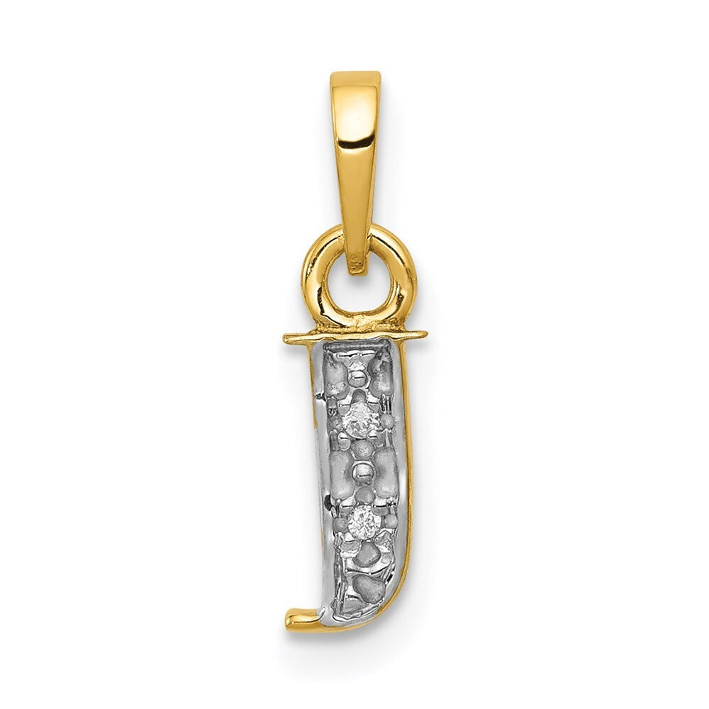 14k Yellow Gold with Rhodium Diamond Letter J Initial Pendant for Women