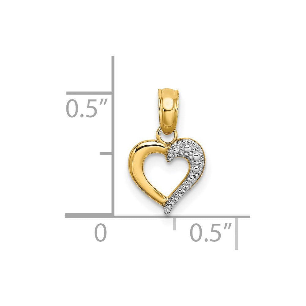 14k Yellow Gold with White Rhodium Textured Mini Heart Charm