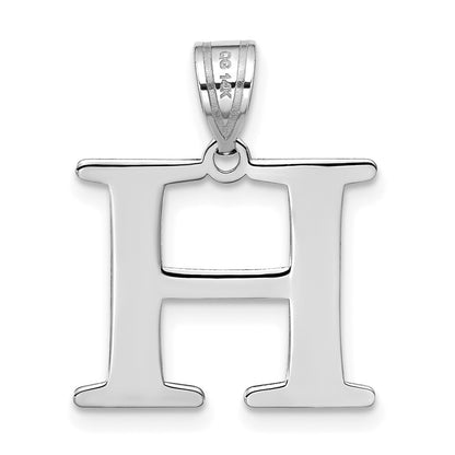 14k White Gold Polished Etched Letter H Initial Pendant for Women