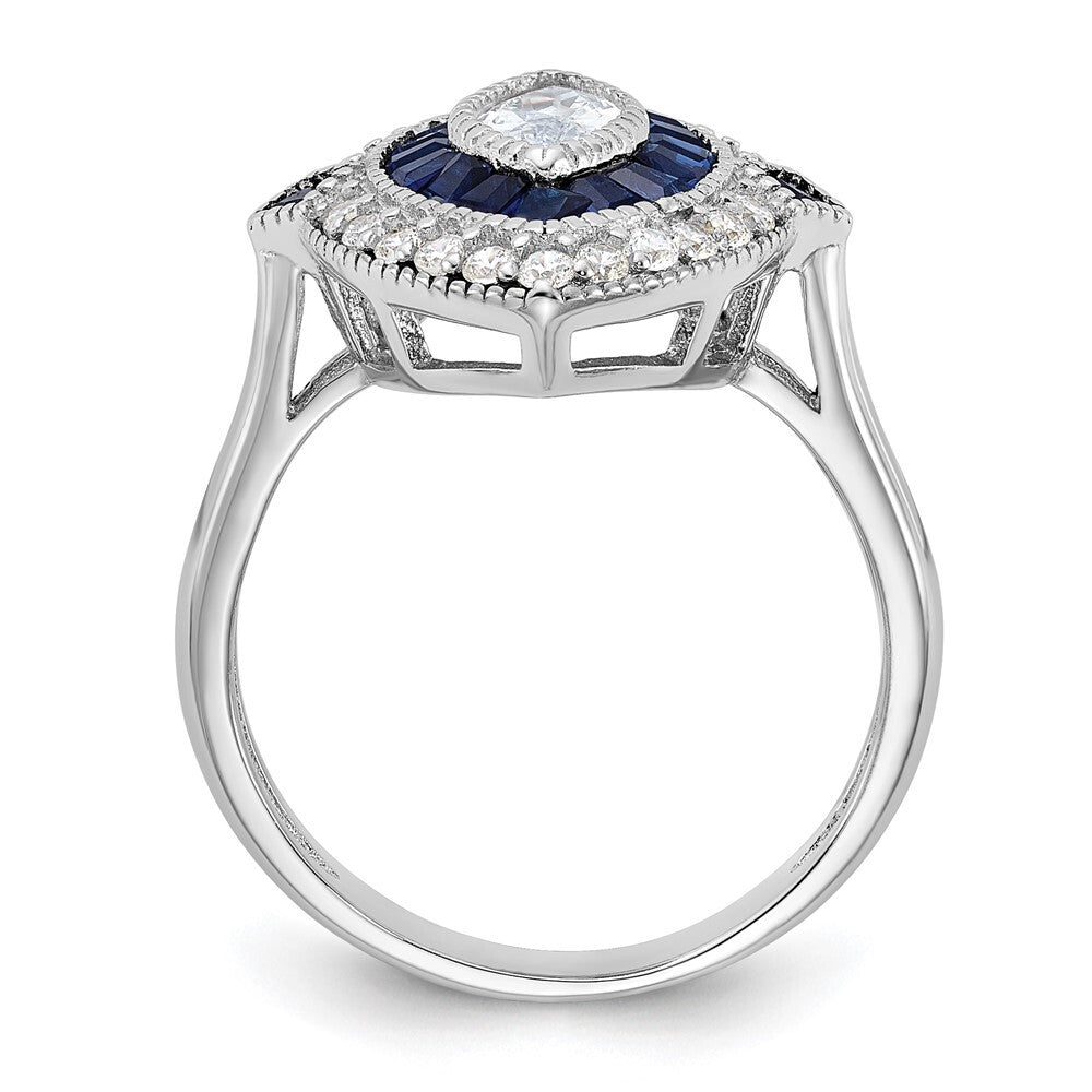 Sterling Silver Rhodium-plated Cubic Zirconia and Blue Spinel Ring SZ 8